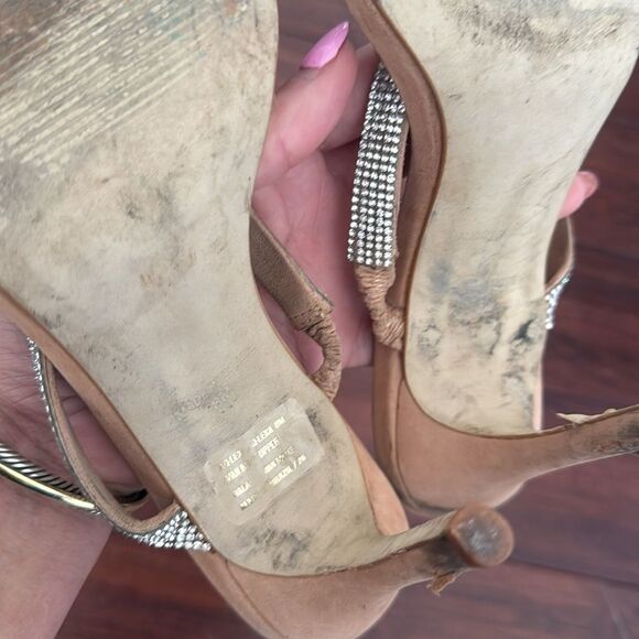Aqua Tan Heels with Sparkling Rhinestone Strap - Few Rhinestones Missing Size 8 - Picture 4 of 4